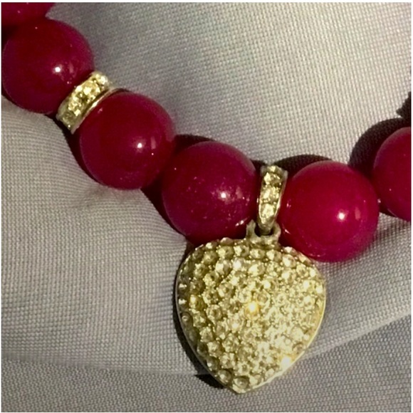 CHERRY AGATE AND RHINESTONES STRETCHY STATEMENT BRACELET - Picture 4 of 5